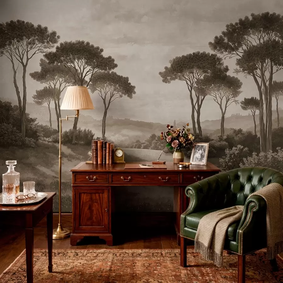 wall murals Landscape with trees in vintage sepia tone w05122v2