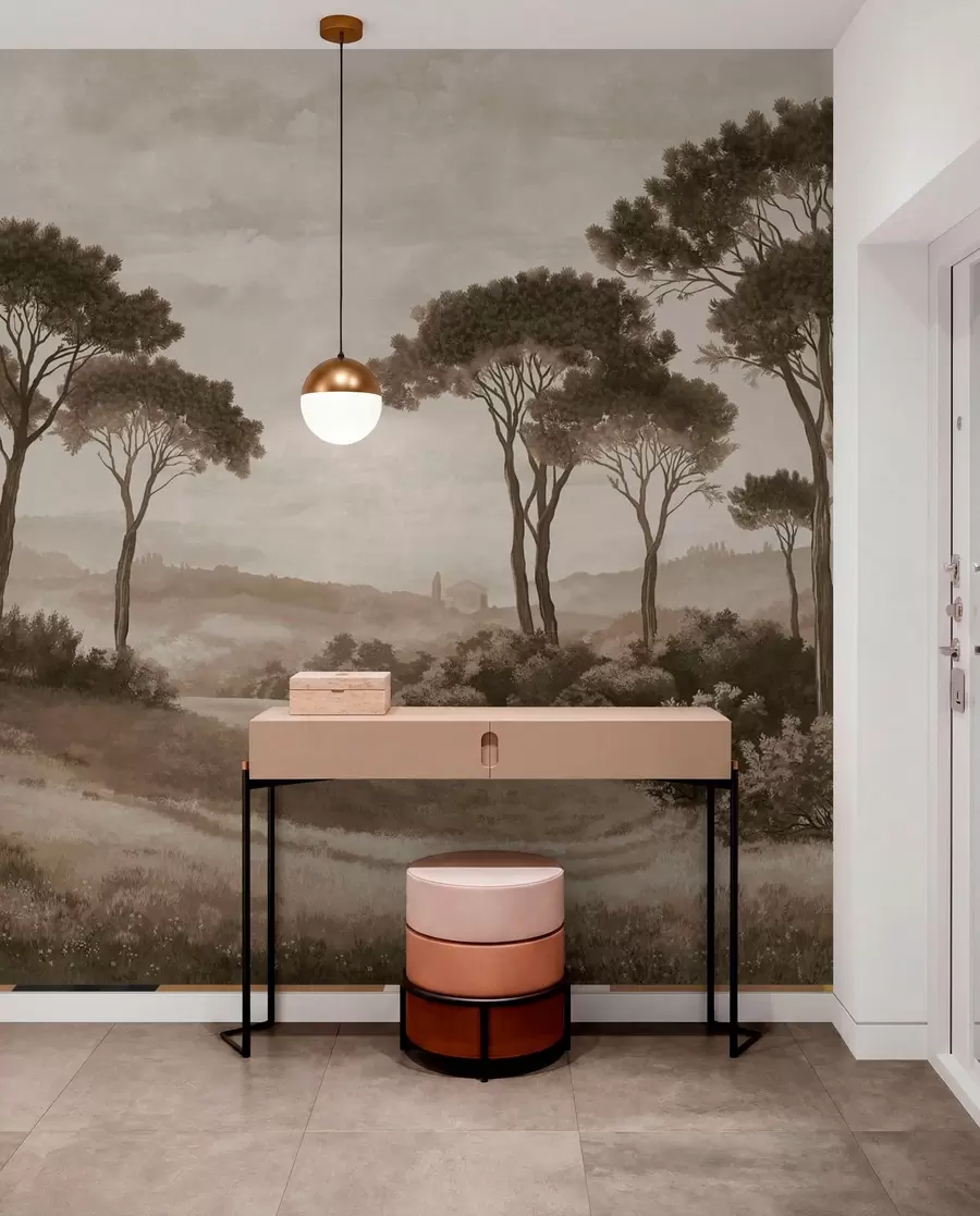 wall murals Landscape with trees in vintage sepia tone w05122v2