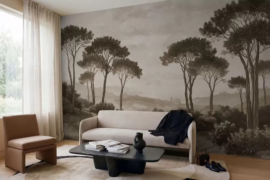 wall murals Landscape with trees in vintage sepia tone w05122v2
