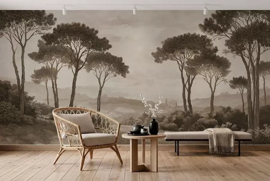 wall murals Landscape with trees in vintage sepia tone w05122v2