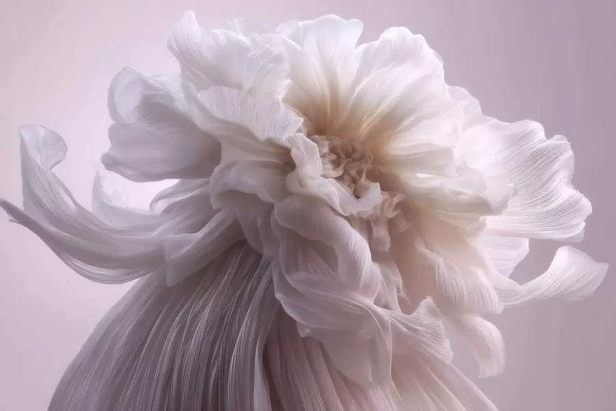wall murals Volumetric silk flower in soft pink and beige tones w09809