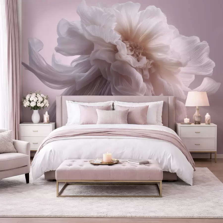 wall murals Volumetric silk flower in soft pink and beige tones w09809