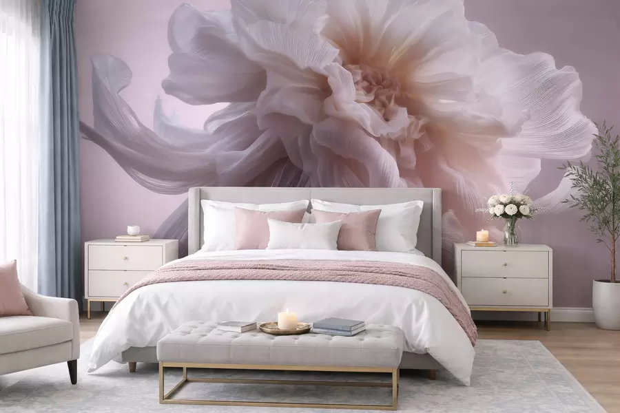 wall murals Volumetric silk flower in soft pink and beige tones w09809