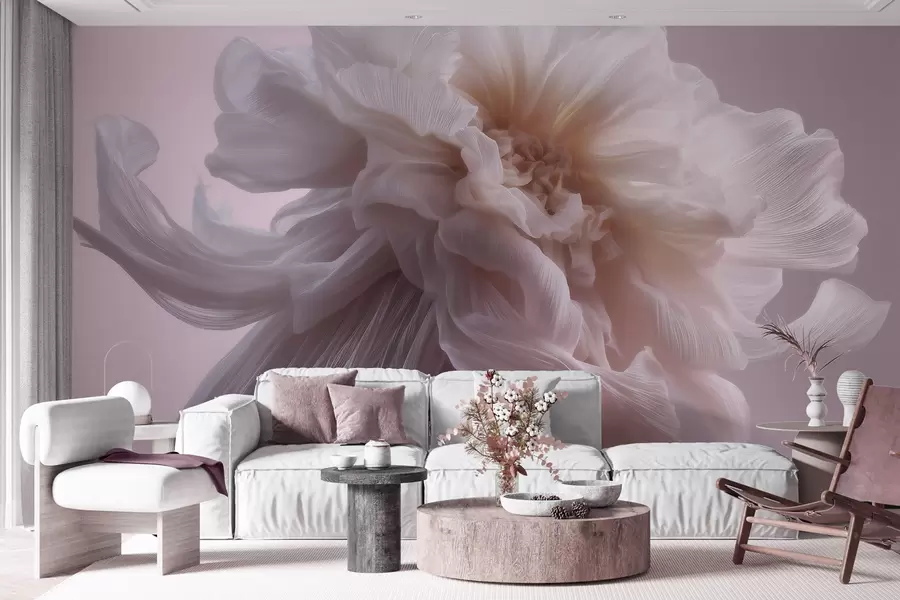 wall murals Volumetric silk flower in soft pink and beige tones w09809