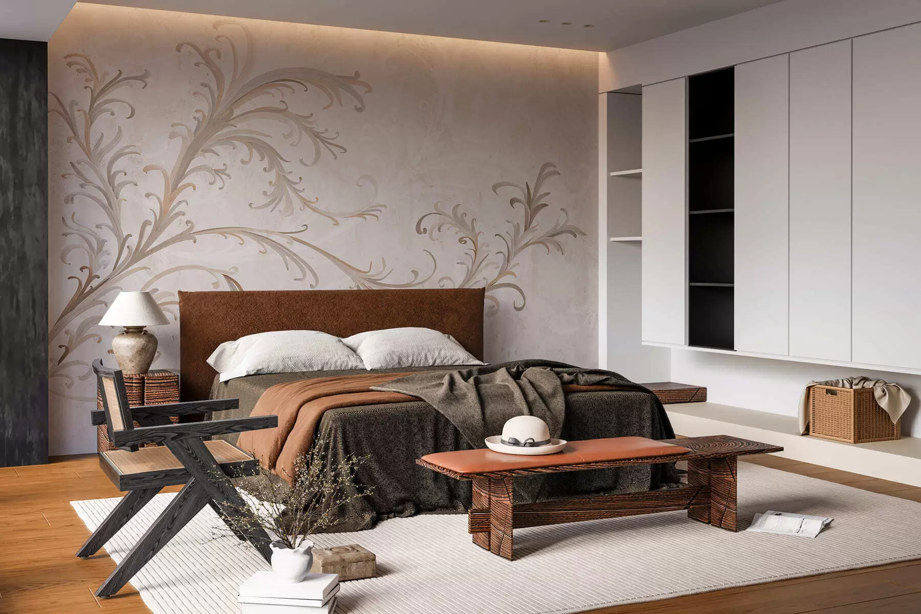 wall murals Vintage ornaments on a grunge wall w05490