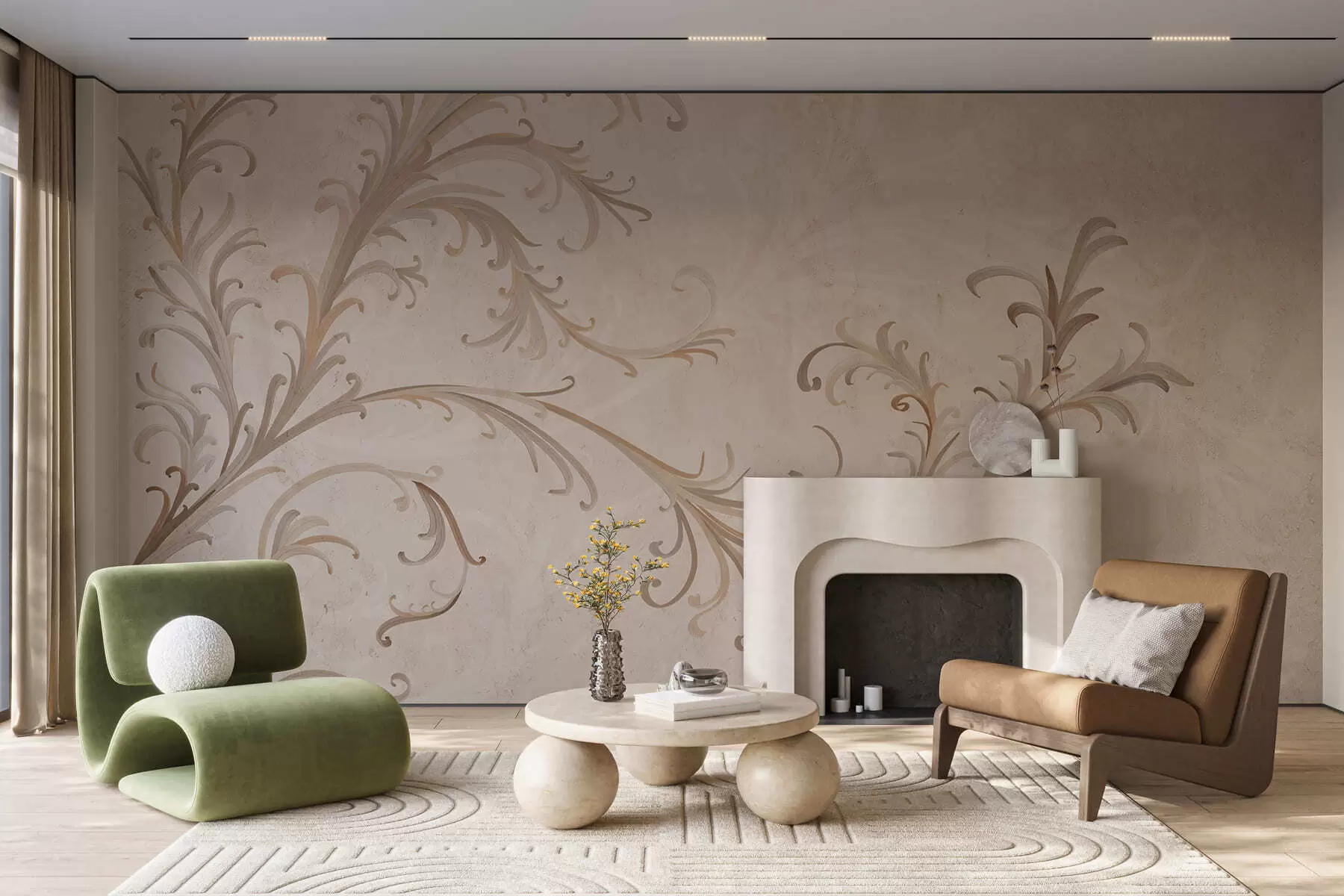 wall murals Vintage ornaments on a grunge wall w05490