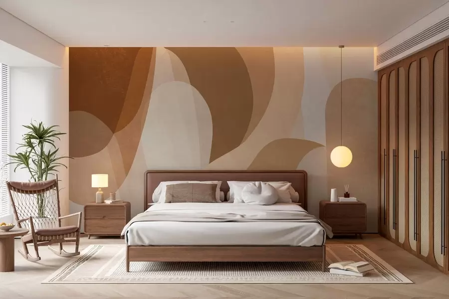 wall murals abstract curves in brown, beige and auburn shades w05387