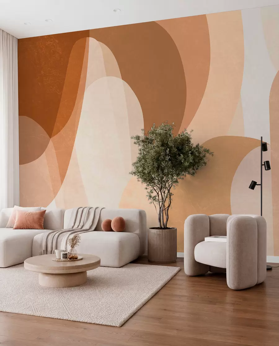wall murals abstract curves in brown, beige and auburn shades w05387