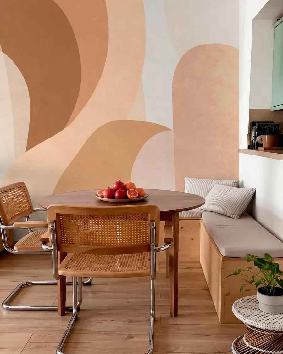 wall murals abstract curves in brown, beige and auburn shades w05387
