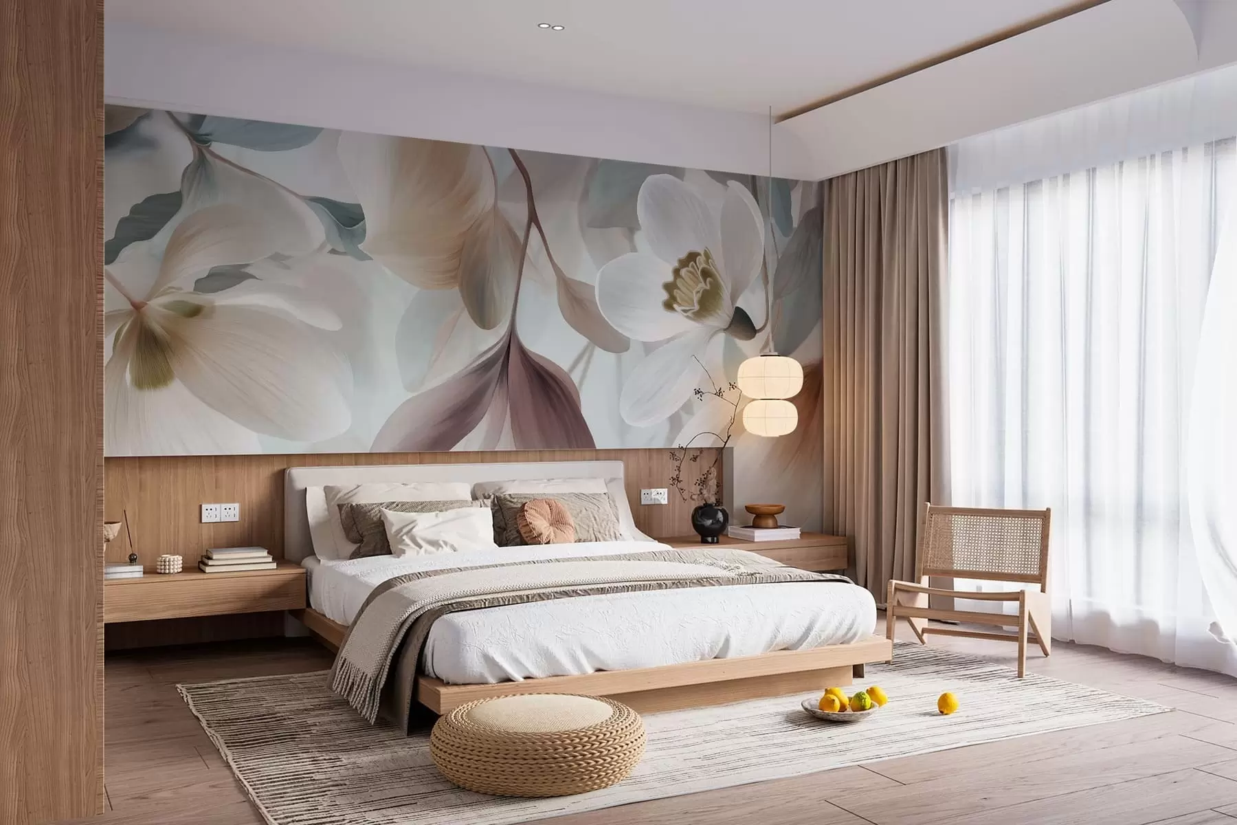 wall murals a delicate composition of flowers and leaves in pastel shades w05240