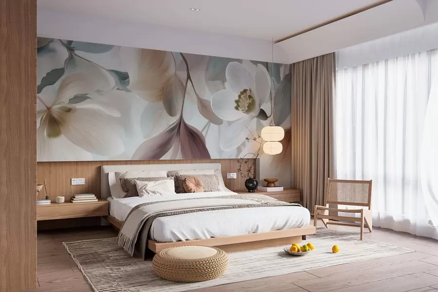 wall murals a delicate composition of flowers and leaves in pastel shades w05240