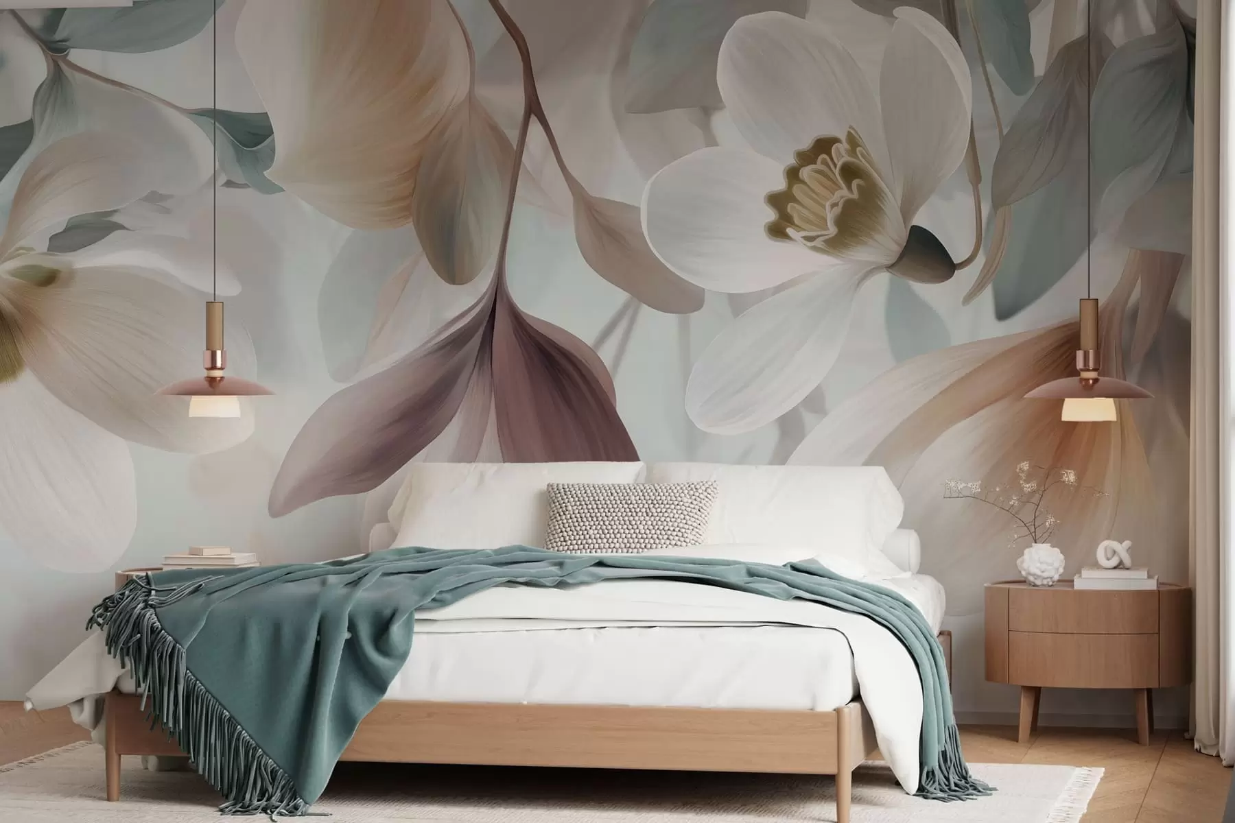 wall murals a delicate composition of flowers and leaves in pastel shades w05240