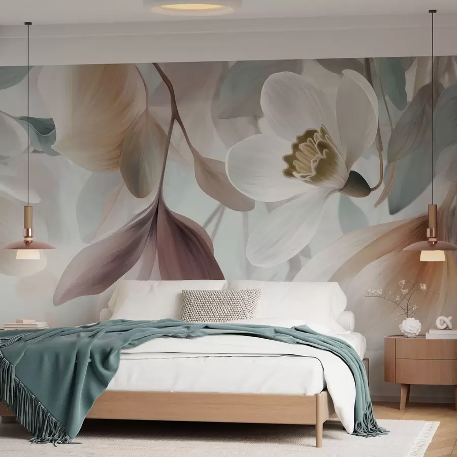 wall murals a delicate composition of flowers and leaves in pastel shades w05240