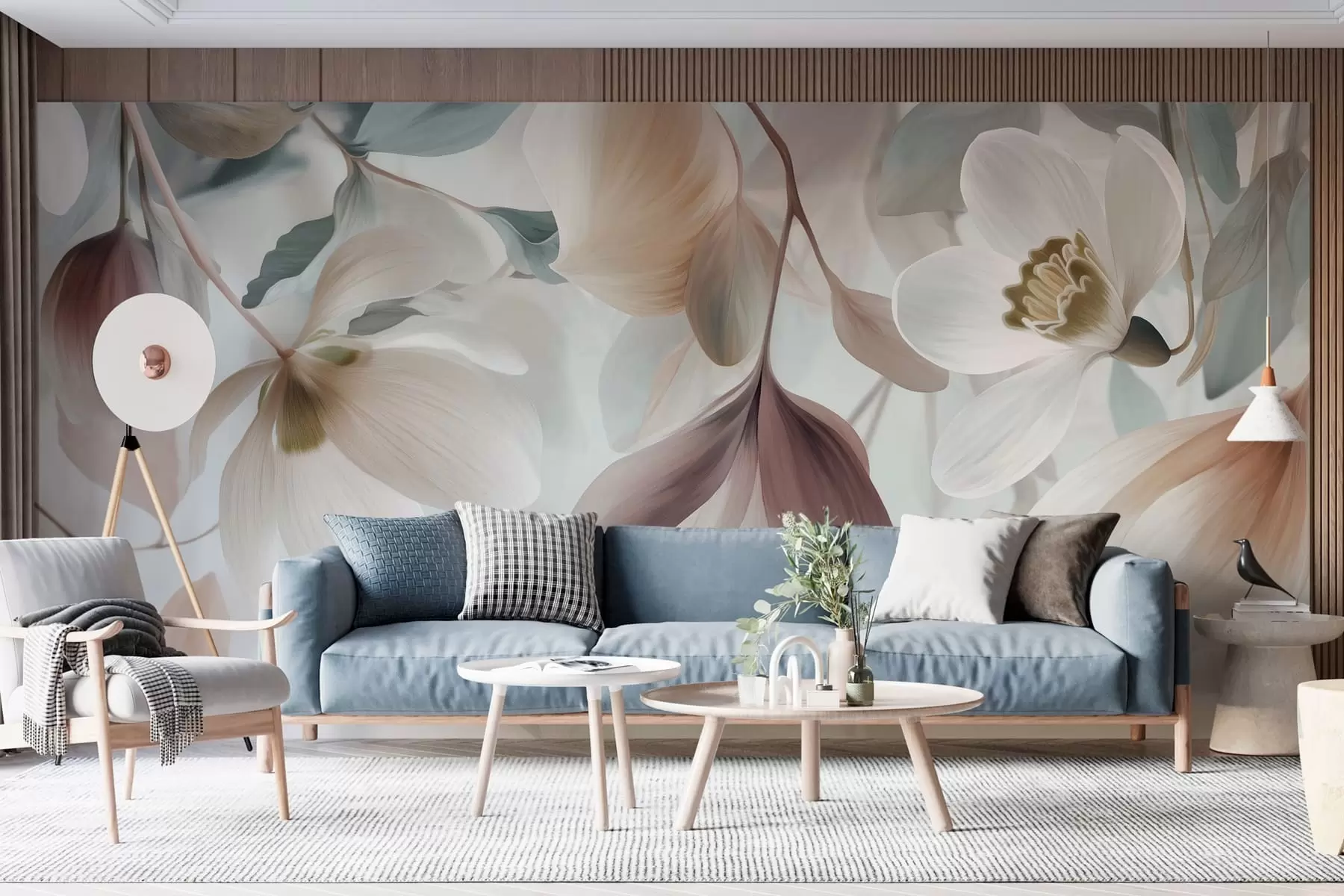 wall murals a delicate composition of flowers and leaves in pastel shades w05240
