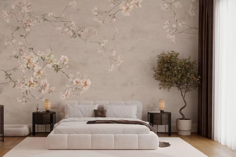 wall murals Chinoiserie delicate floral branches on light background w05427