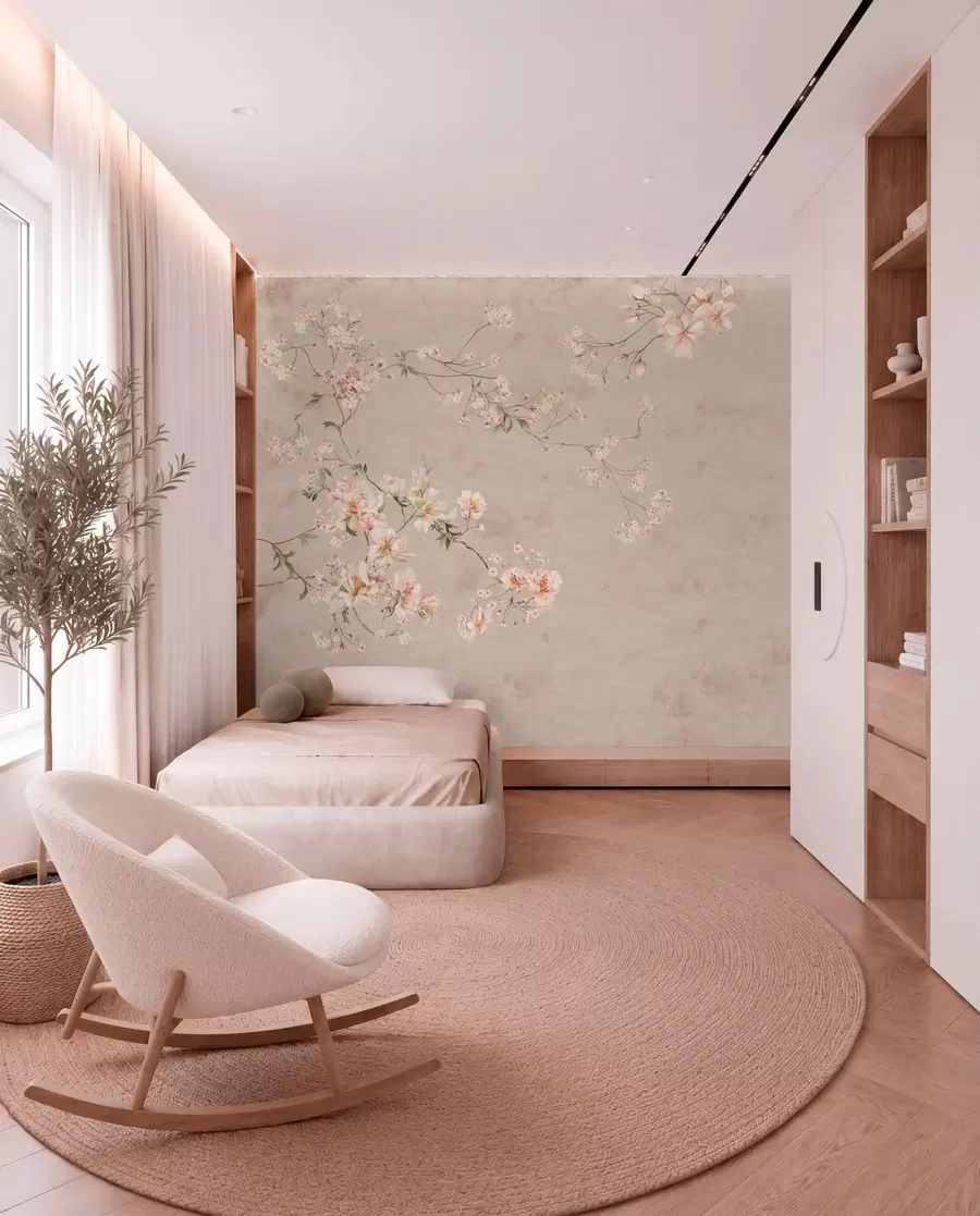 wall murals Chinoiserie delicate floral branches on light background w05427