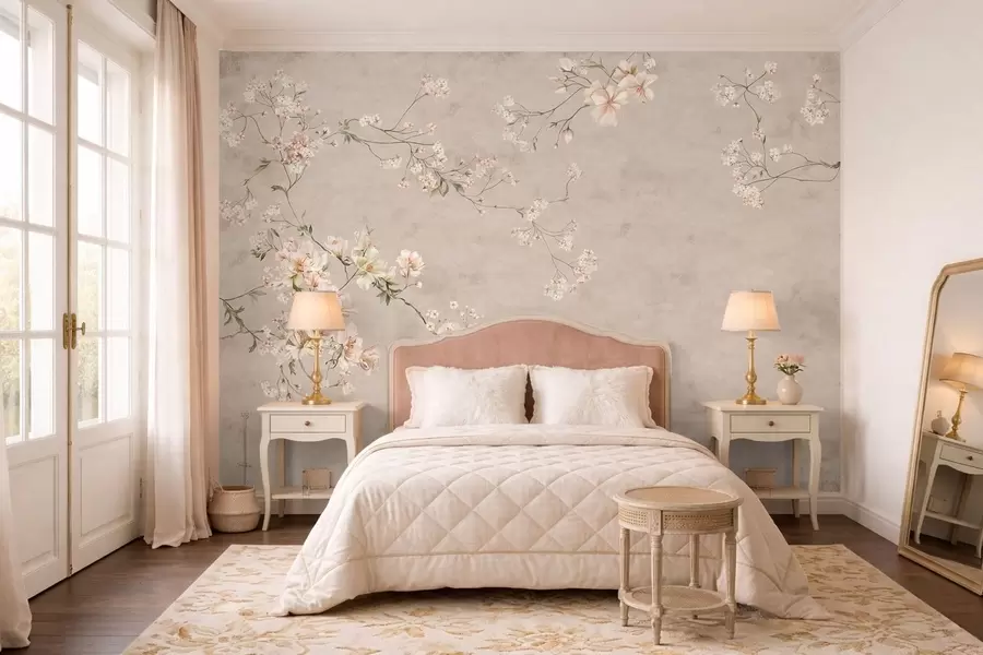 wall murals Chinoiserie delicate floral branches on light background w05427
