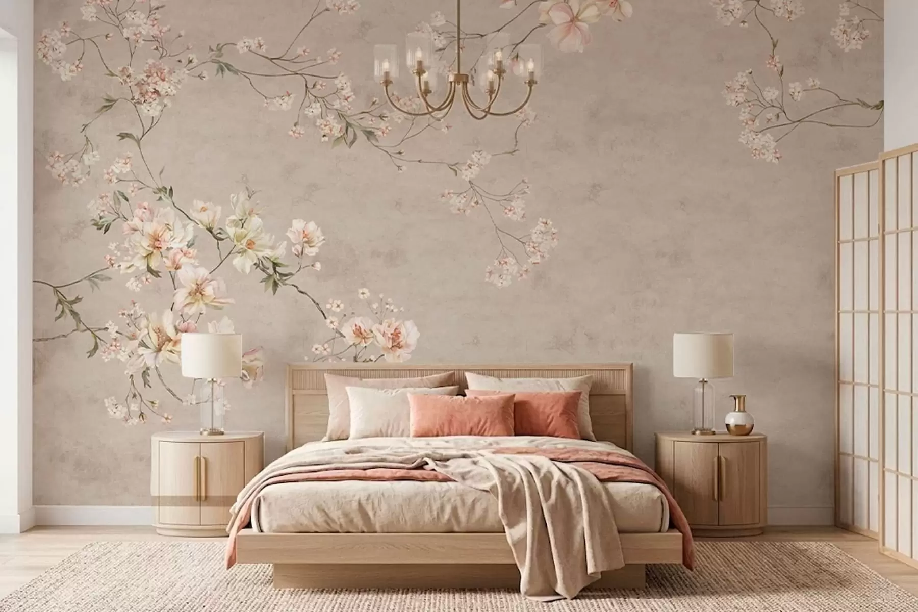 wall murals Chinoiserie delicate floral branches on light background w05427