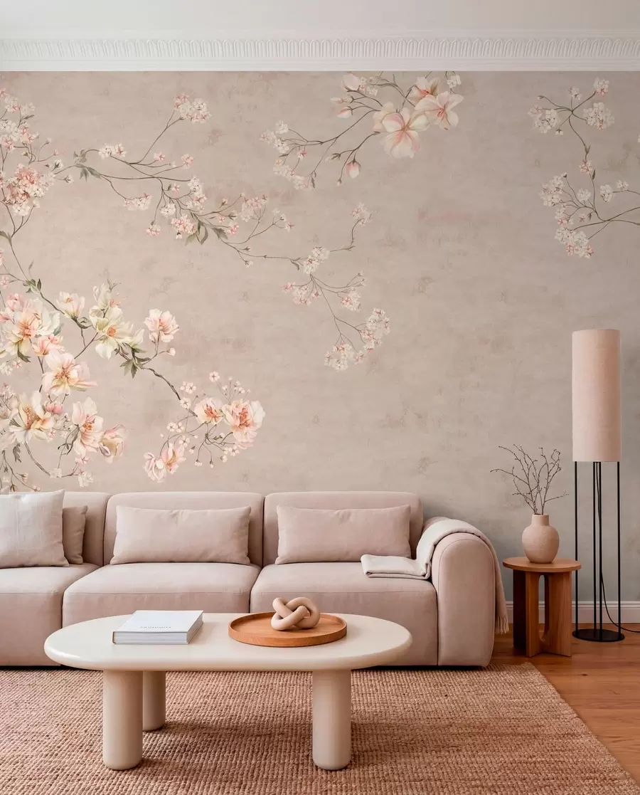 wall murals Chinoiserie delicate floral branches on light background w05427