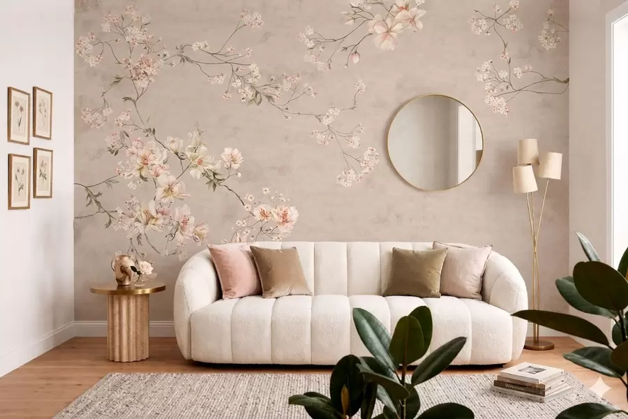 wall murals Chinoiserie delicate floral branches on light background w05427