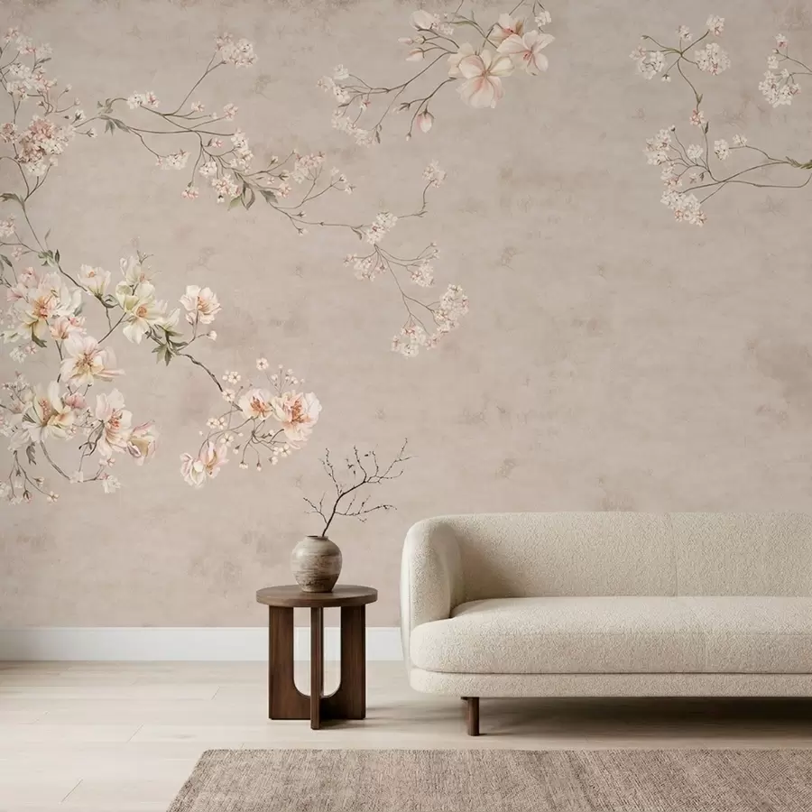 wall murals Chinoiserie delicate floral branches on light background w05427