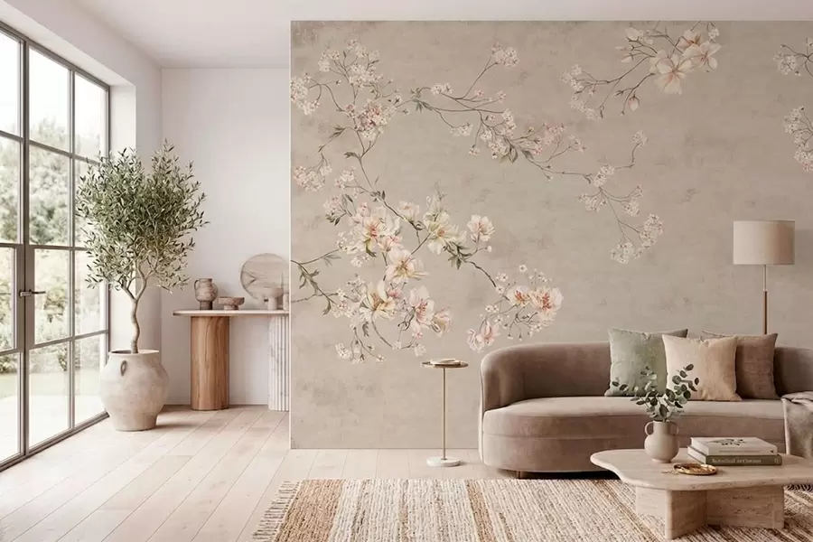 wall murals Chinoiserie delicate floral branches on light background w05427