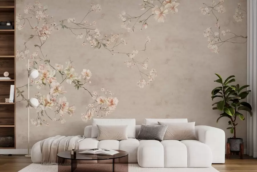 wall murals Chinoiserie delicate floral branches on light background w05427