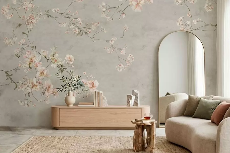 wall murals Chinoiserie floral branches on gray background w05427v1