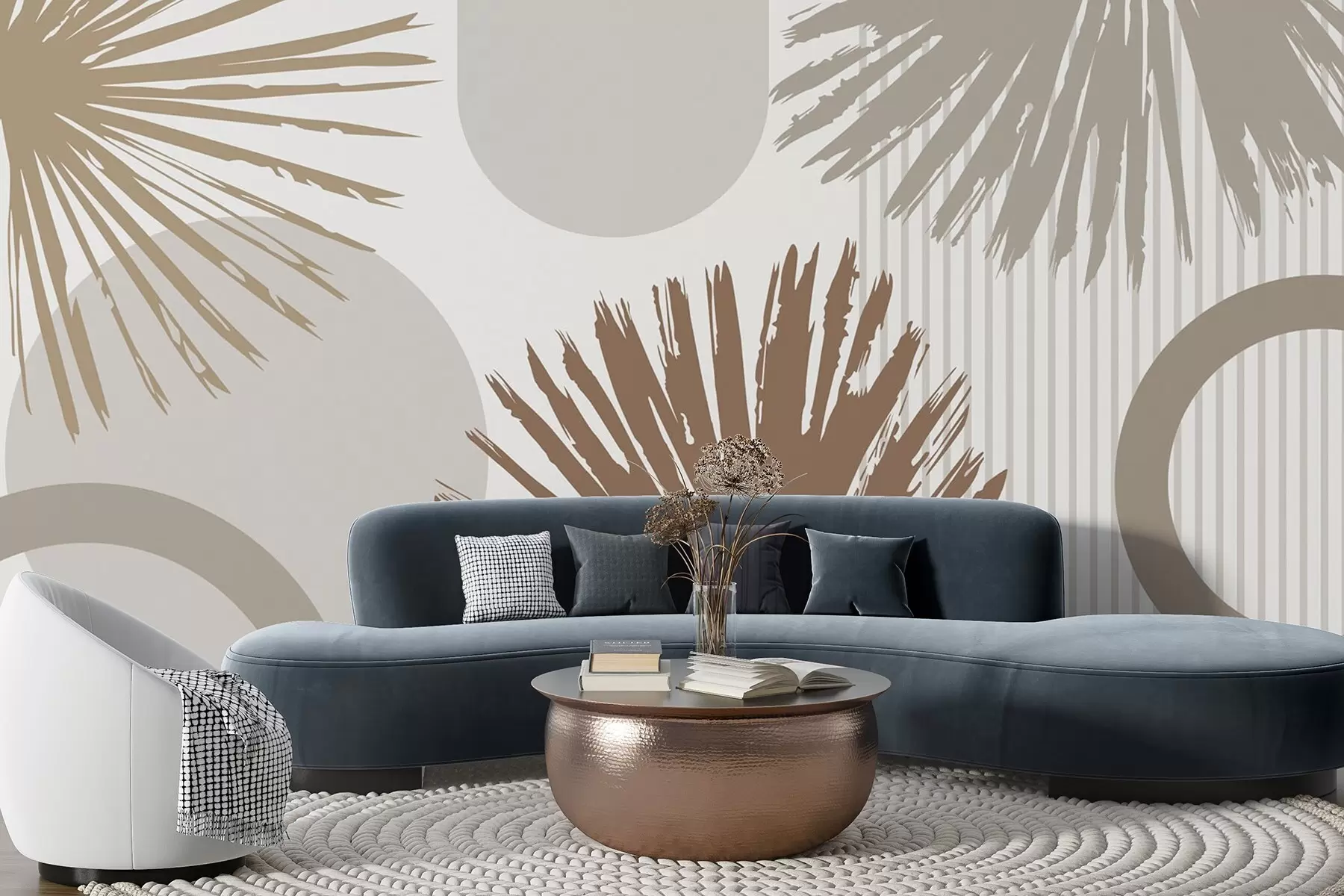 wall murals Abstraction with plant and geometric silhouettes w05505