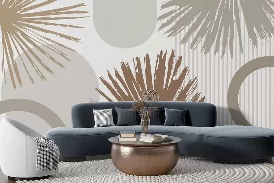 wall murals Abstraction with plant and geometric silhouettes w05505