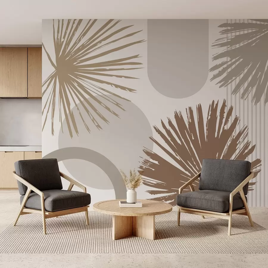 wall murals Abstraction with plant and geometric silhouettes w05505
