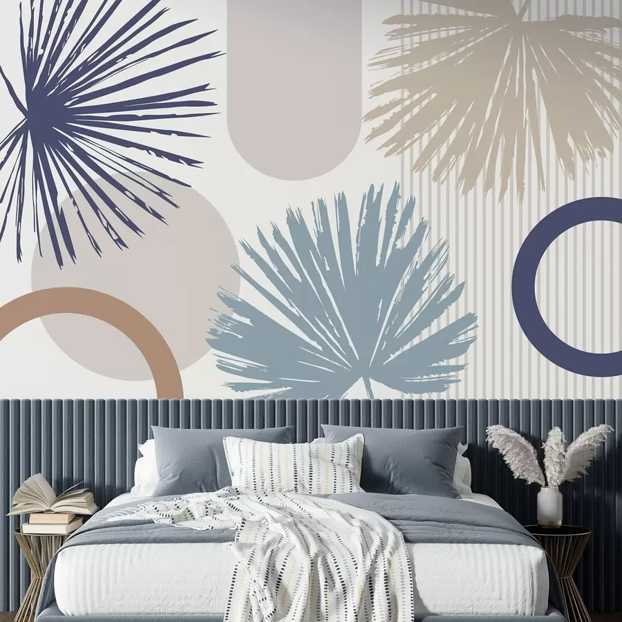 wall murals Abstraction with plant and geometric silhouettes w05505v1