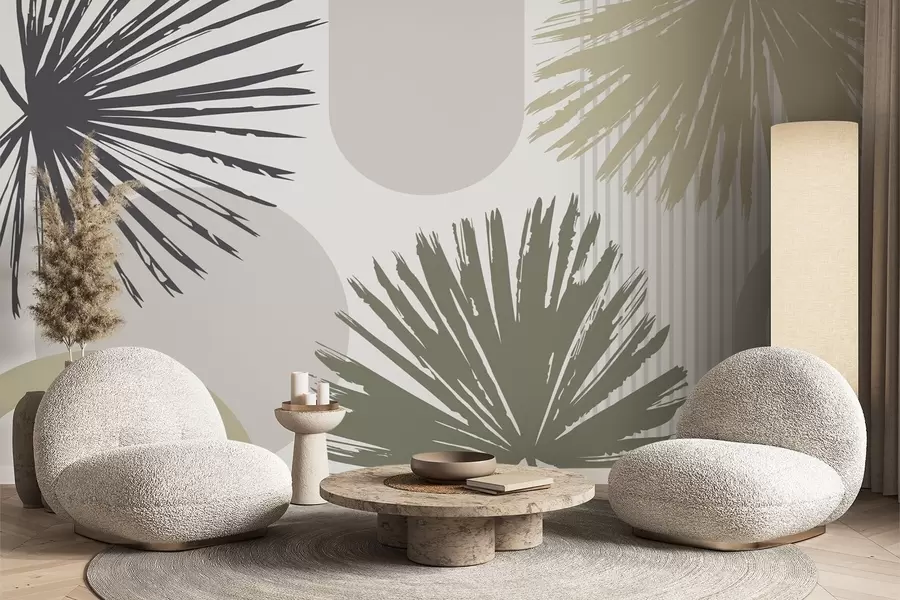 wall murals Abstraction with plant and geometric silhouettes w05505v2