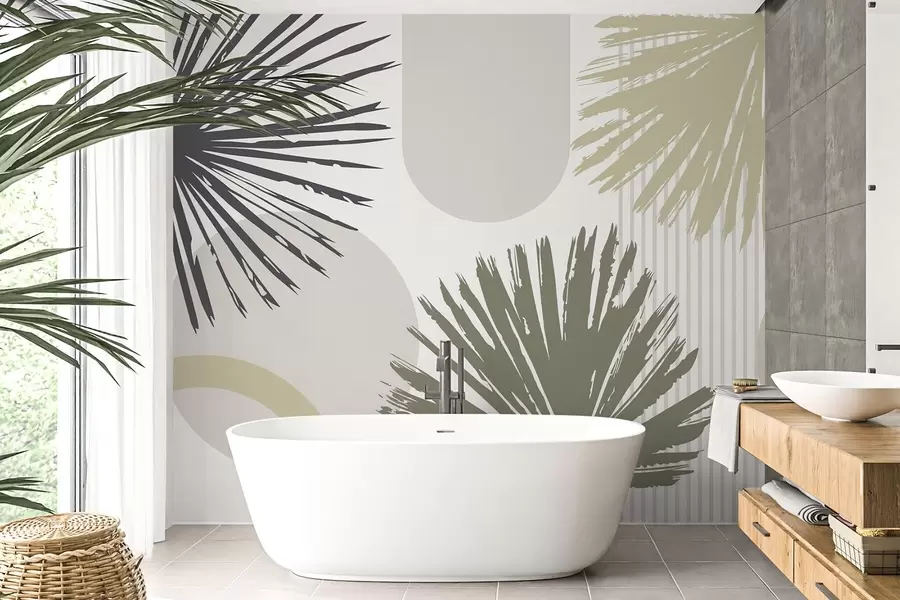 wall murals Abstraction with plant and geometric silhouettes w05505v2