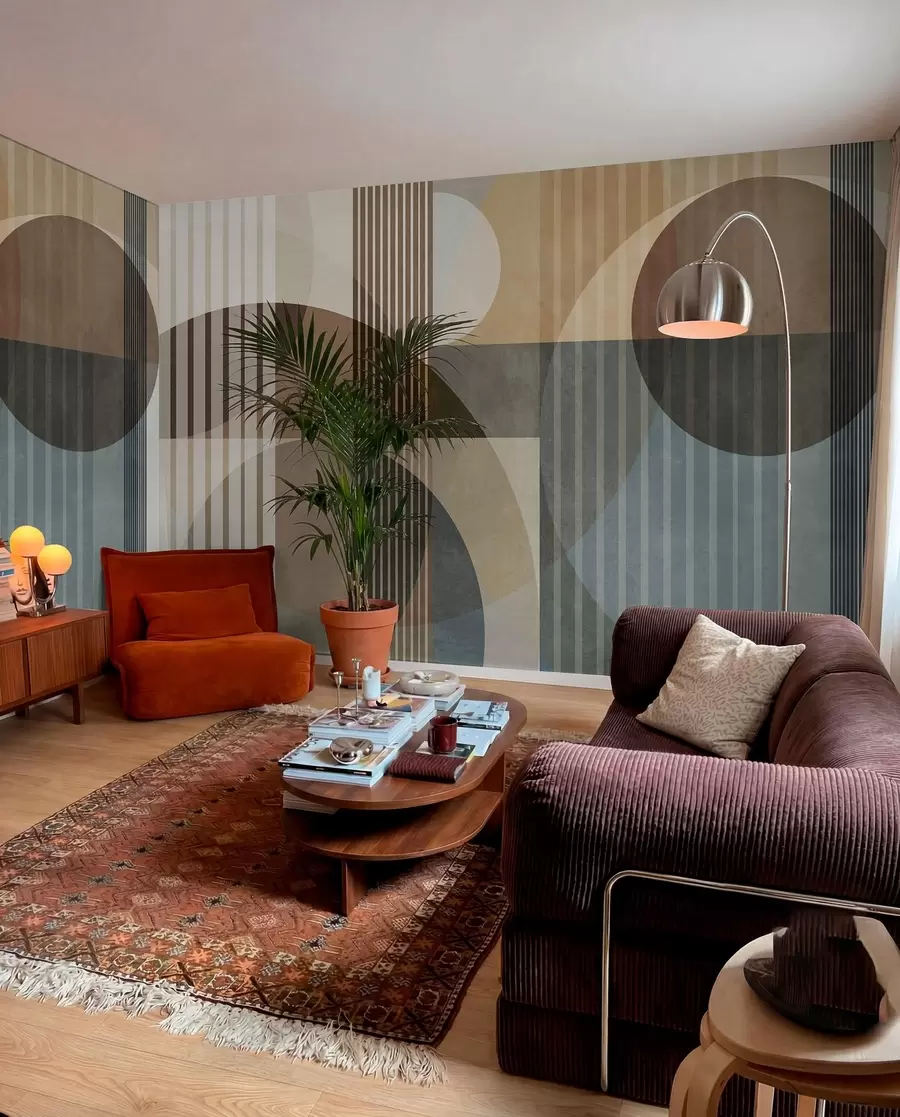 wall murals Ochre Arcs and Fine Stripes w09834