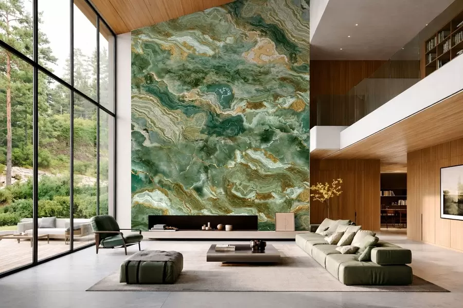 wall murals Green onyx texture with flowing layered veins w05429