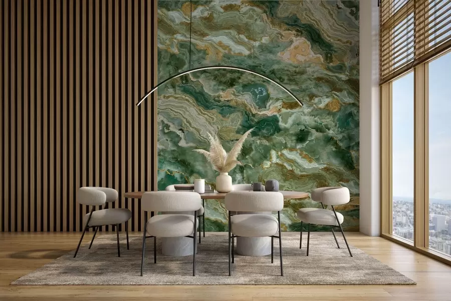 wall murals Green onyx texture with flowing layered veins w05429