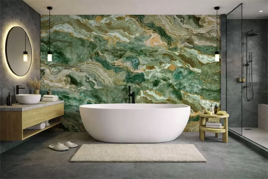 wall murals Green onyx texture with flowing layered veins w05429