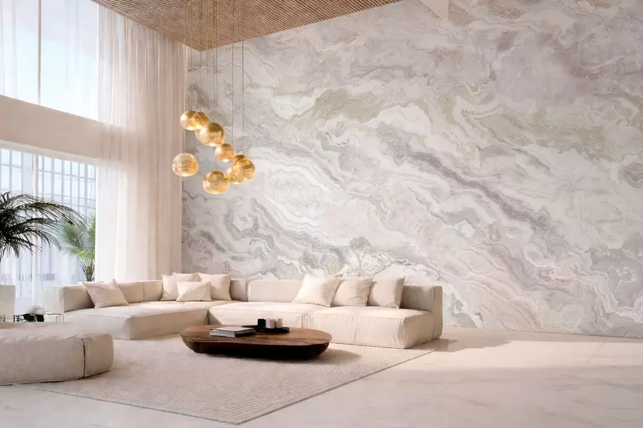 wall murals Light onyx with beige and gray flowing layers w05430