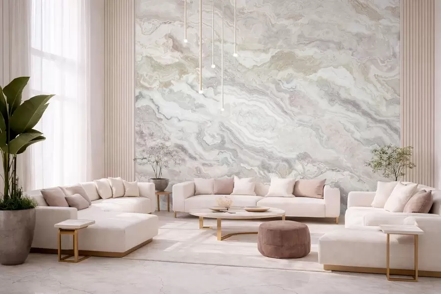 wall murals Light onyx with beige and gray flowing layers w05430