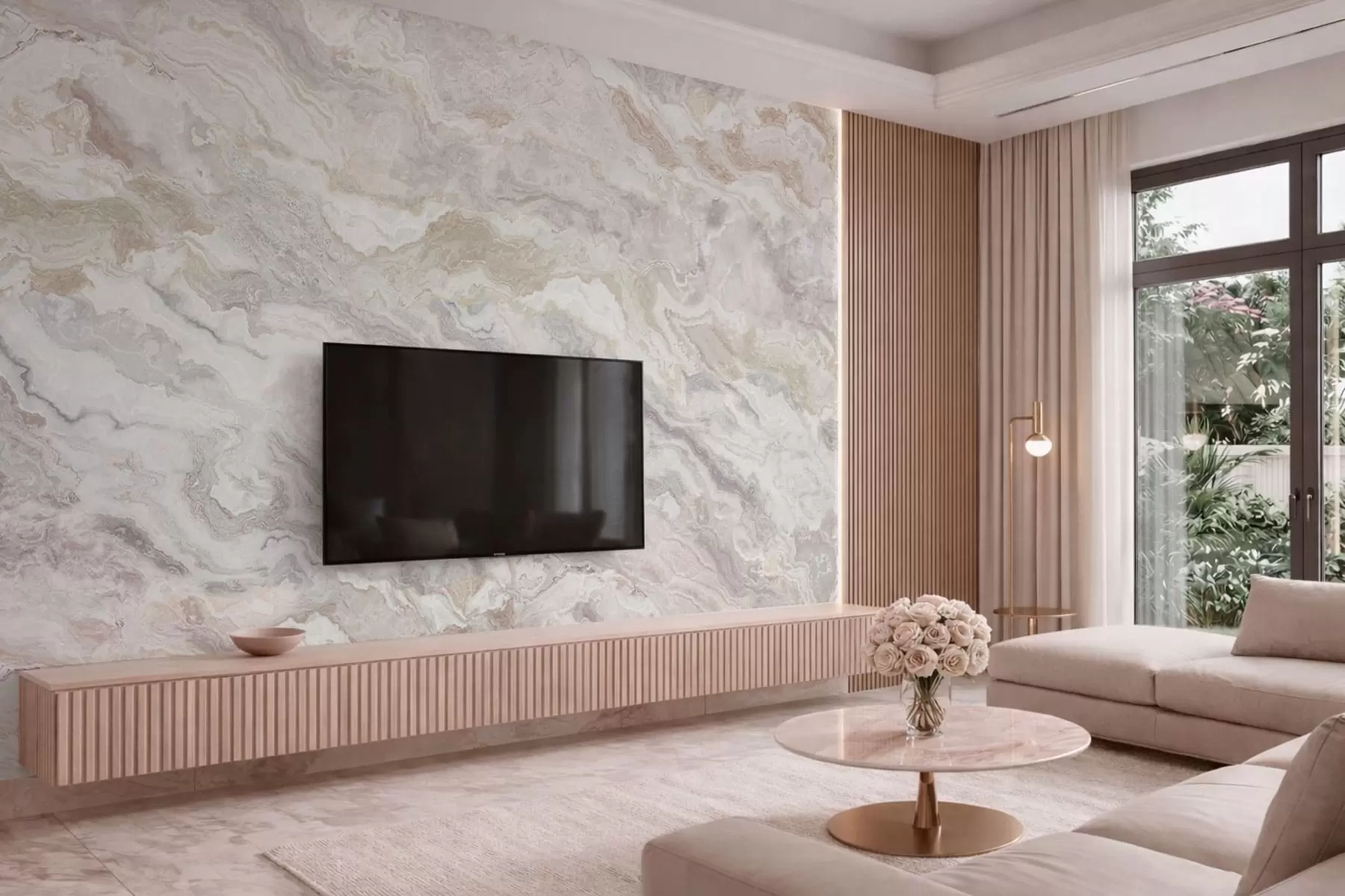 wall murals Light onyx with beige and gray flowing layers w05430