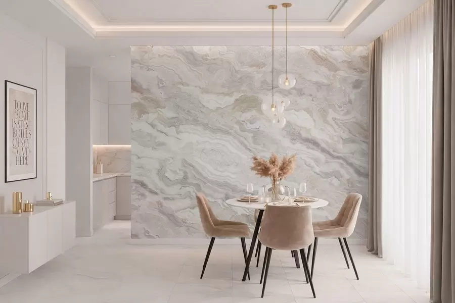 wall murals Light onyx with beige and gray flowing layers w05430