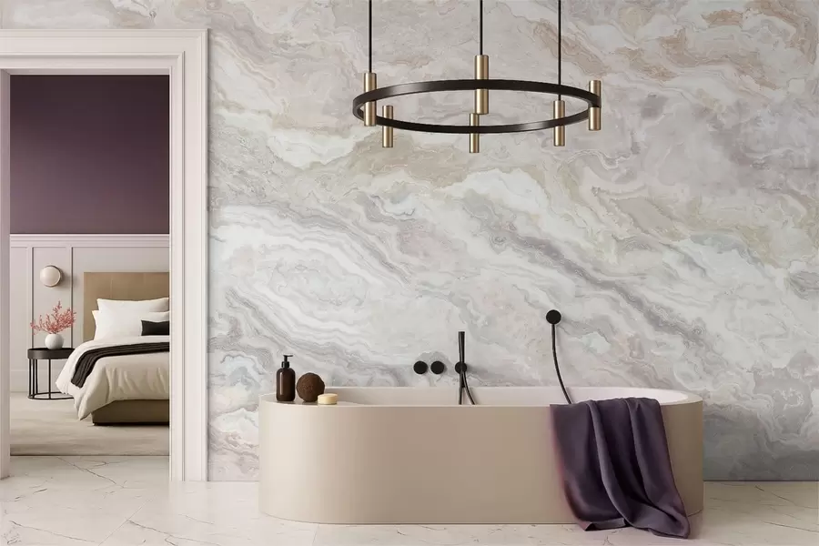 wall murals Light onyx with beige and gray flowing layers w05430