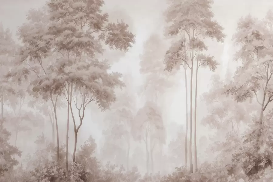 wall murals Abstract forest landscape in smoky beige tones with a sense of depth w09657