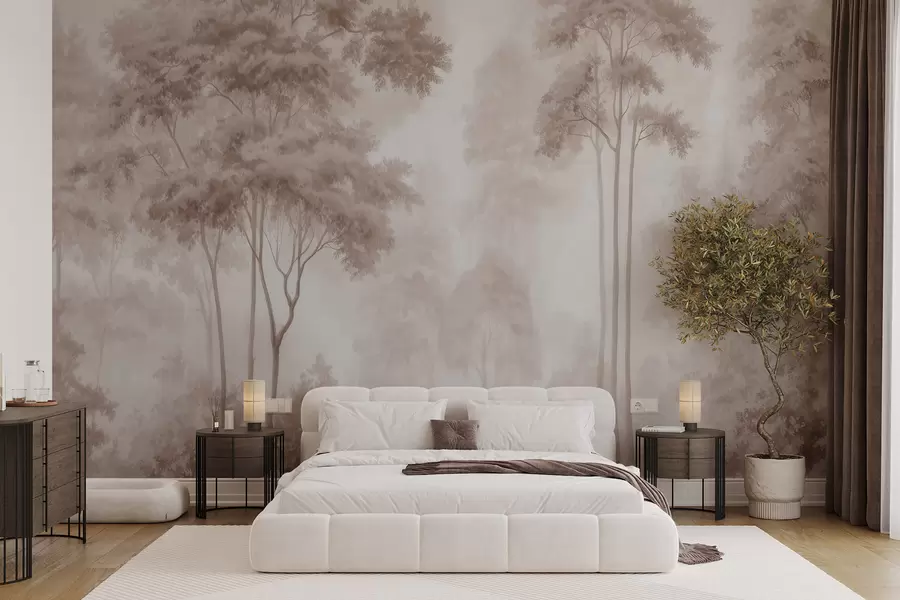 wall murals Abstract forest landscape in smoky beige tones with a sense of depth w09657