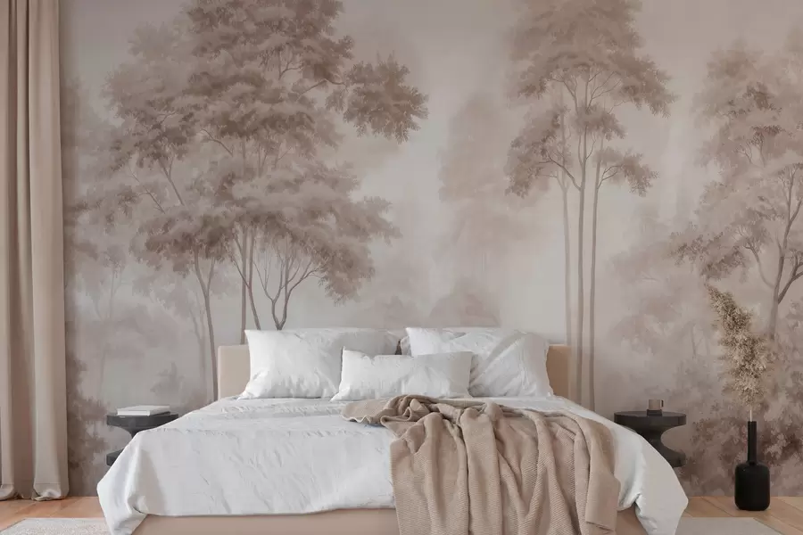 wall murals Abstract forest landscape in smoky beige tones with a sense of depth w09657