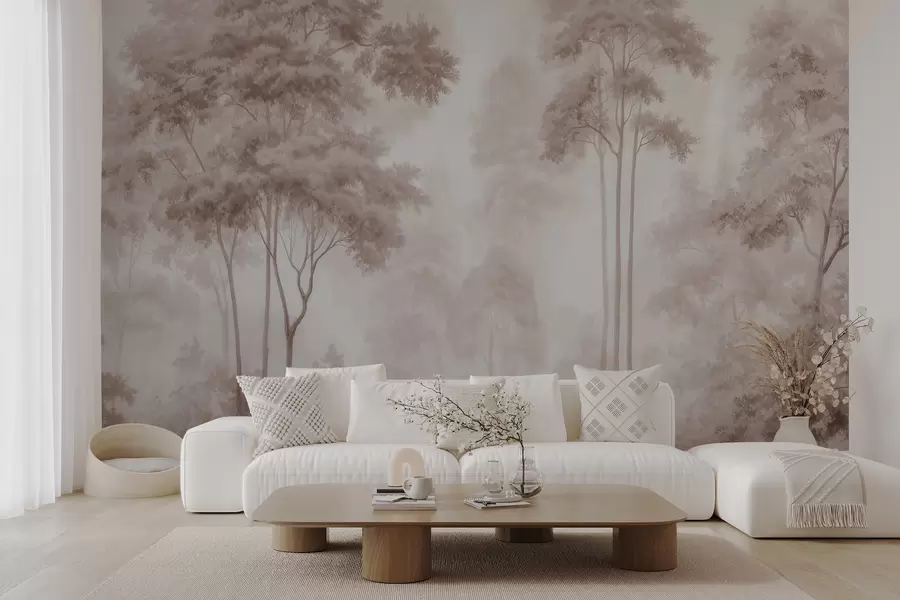 wall murals Abstract forest landscape in smoky beige tones with a sense of depth w09657