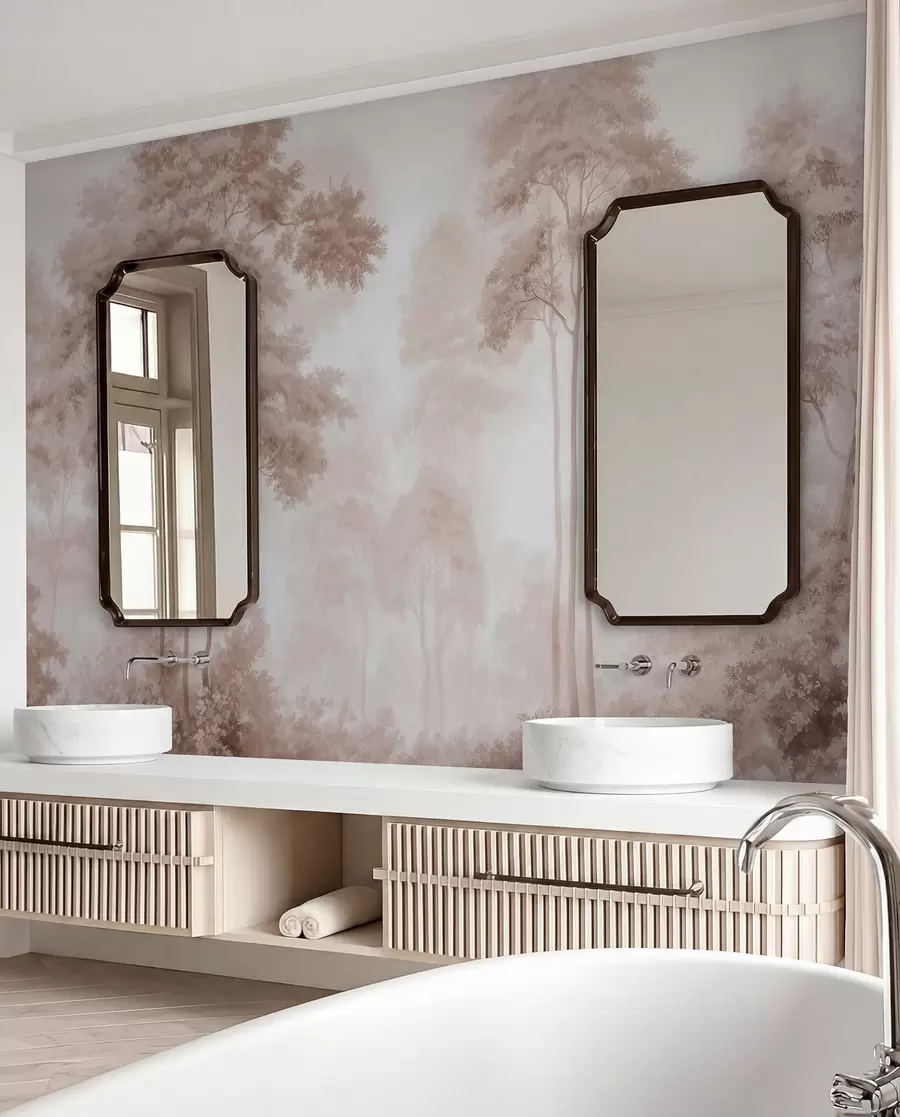 wall murals Abstract forest landscape in smoky beige tones with a sense of depth w09657