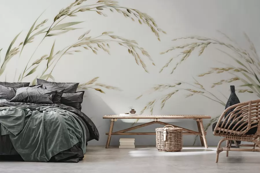 wall murals Delicate cereal grasses in pastel tones with a soft watercolor effect w09712