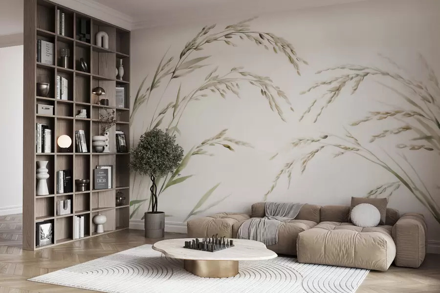 wall murals Delicate cereal grasses in pastel tones with a soft watercolor effect w09712
